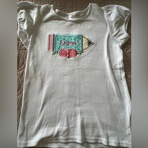 White Kids Personalized Shirt with Pencil and Rose Design “Emma”